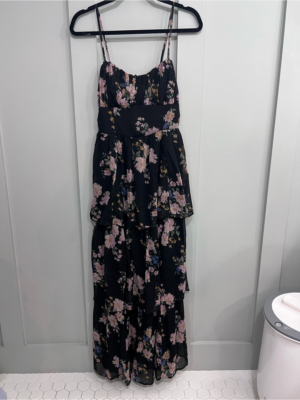 American Eagle Outfitters Floral Sweetheart Tiered Maxi Dress with Pink Accents